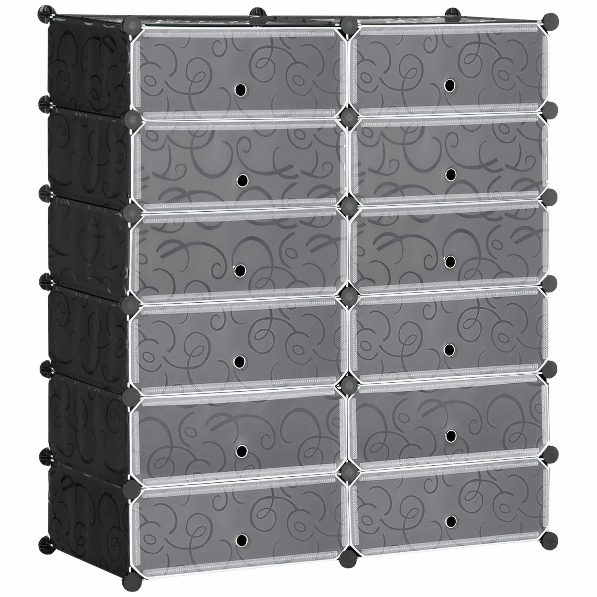 HOMCOM Mobilier pentru incaltaminte modular, 12 cuburi 45x35x16cm din plastic PP si otel, negru si alb