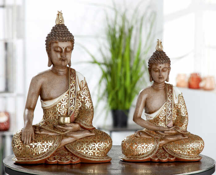 Decoratiune Buddha Mangala, Rasina, Auriu, 20x29x10 cm